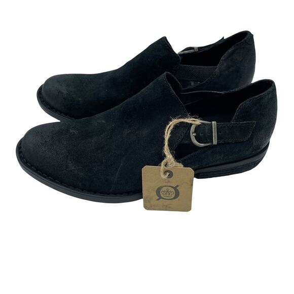 Born Nolina Black Leather Stacked Heels Almond Toe Ankle Buckle NEW Size 7M - Picture 1 of 9